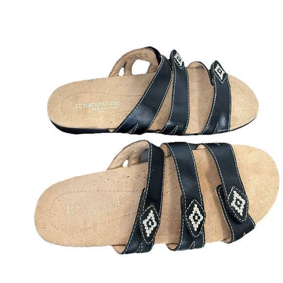 Naturalizer Kane Women’s Sandal‎ Black Leather With Ivory Stitching 7.5M - Picture 1 of 16